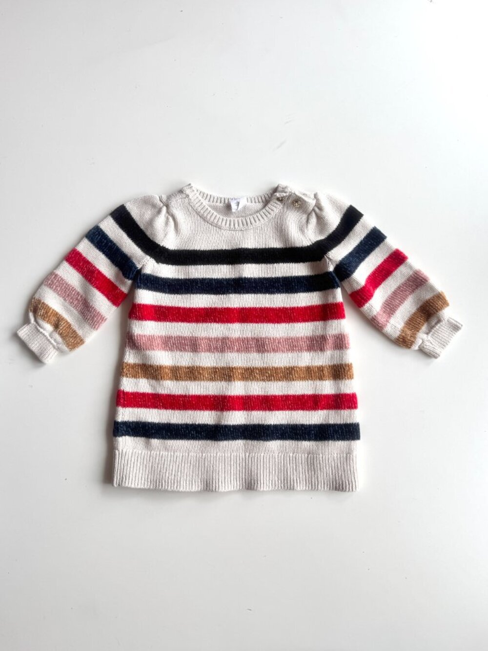 Baby Girl GAP Ivory Chenille Striped Cotton Knit Sweater Dress, Size 12-18M